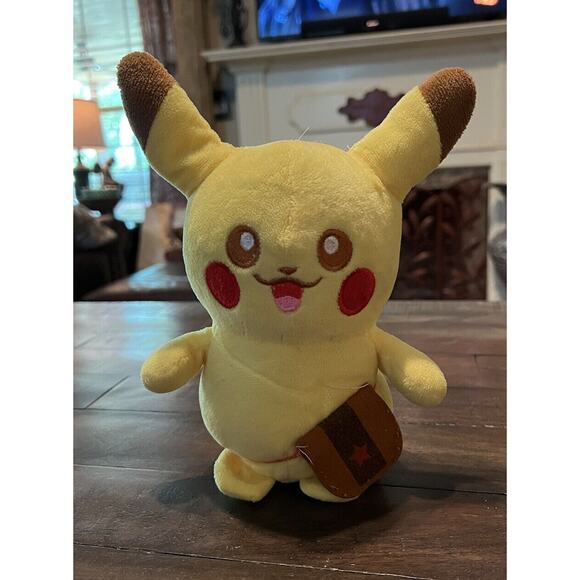 Pikachu With Satchel 8” W/Hanging String Plush Dolls Toys Stuffed Animal Pokémon - Picture 1 of 8